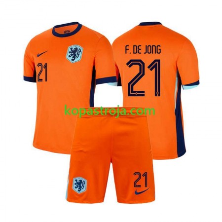 Billiga Fotbollströjor Nederländerna Frenkie de Jong 21 Barn Hemma tröja EM 2024 Kortärmad